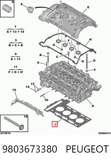 9803673380 Peugeot/Citroen Vedante de cabeça de motor (CBC)