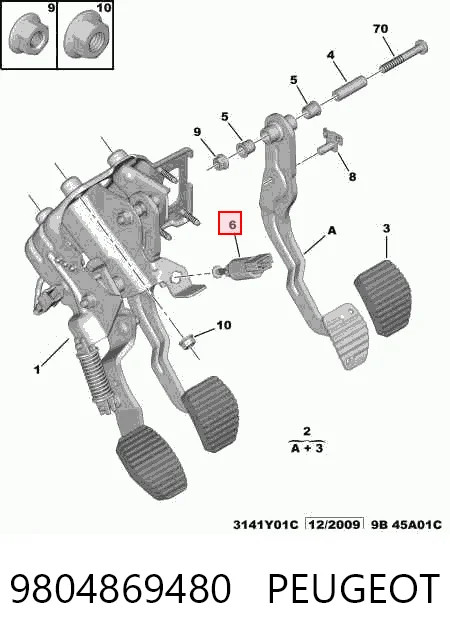 9804869480 Peugeot/Citroen Sensor de ativação do sinal de parada