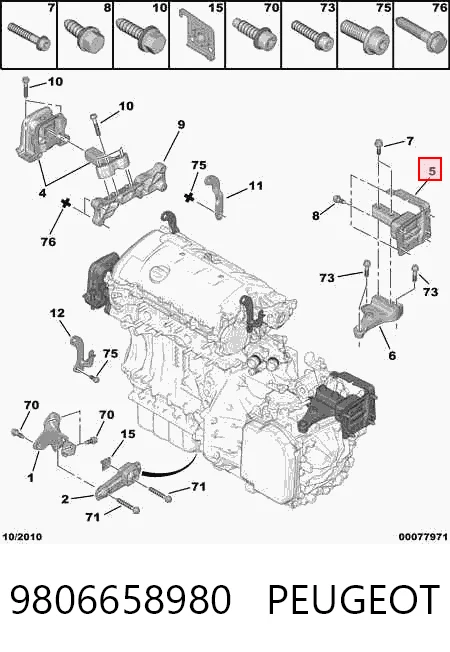 9806658980 Peugeot/Citroen Coxim (suporte) esquerdo de motor