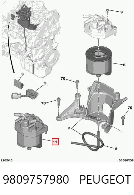 9809757980 Peugeot/Citroen Caixa de filtro de combustível