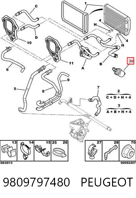 9809797480 Peugeot/Citroen Bomba de água (bomba) de esfriamento, adicional elétrica