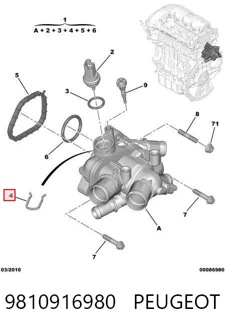 9810916980 Peugeot/Citroen Caixa do termostato