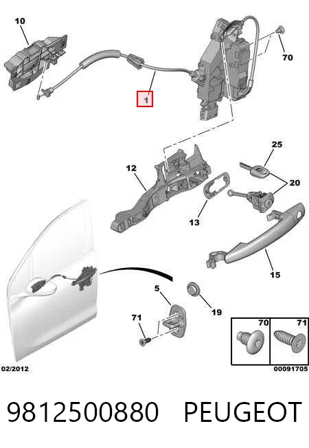 9812500880 Peugeot/Citroen Fecho da porta dianteira esquerda