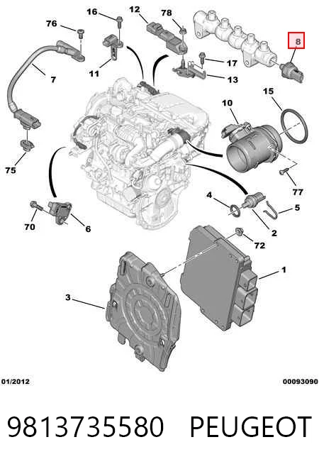 9813735580 Peugeot/Citroen Sensor de pressão de combustível