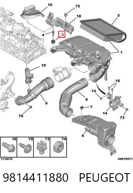 9814411880 Peugeot/Citroen Coxim de caixa de filtro de ar
