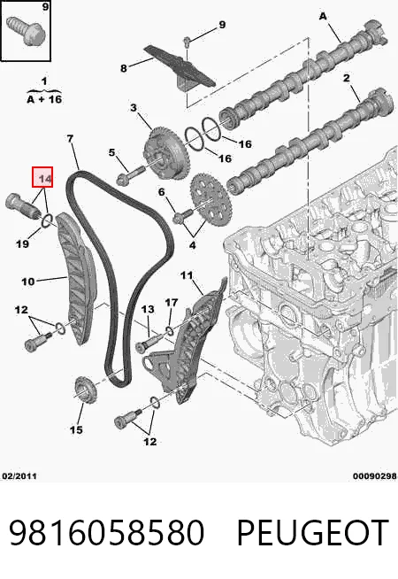 9816058580 Peugeot/Citroen Reguladora de tensão da cadeia do mecanismo de distribuição de gás