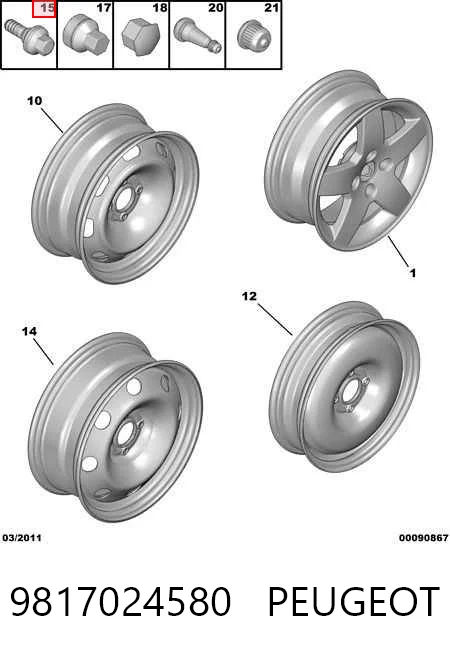 9817024580 Peugeot/Citroen Parafuso de roda