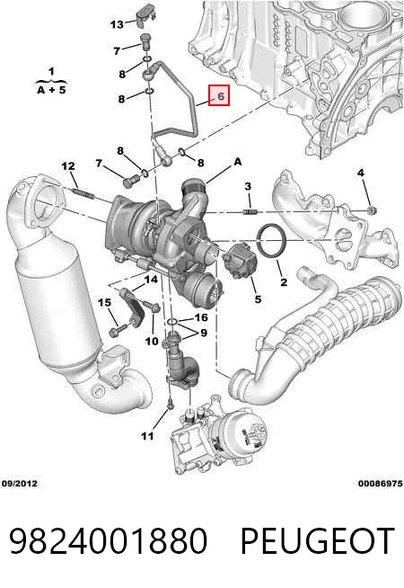 9824001880 Peugeot/Citroen Tubo (mangueira) de fornecimento de óleo de turbina