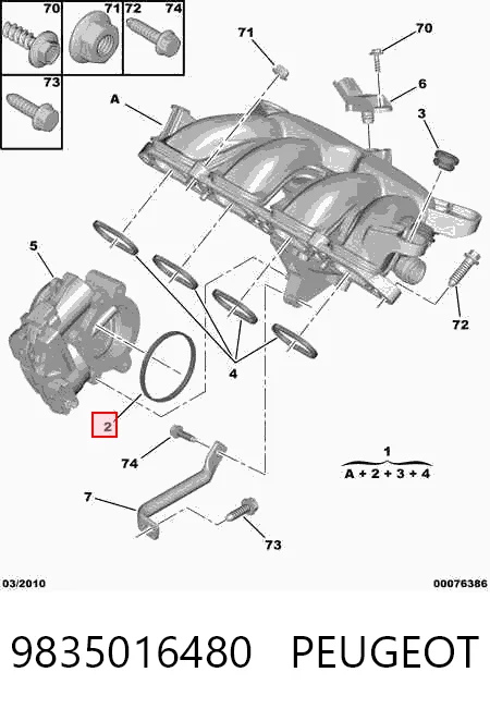 9835016480 Peugeot/Citroen Tubo coletor de admissão