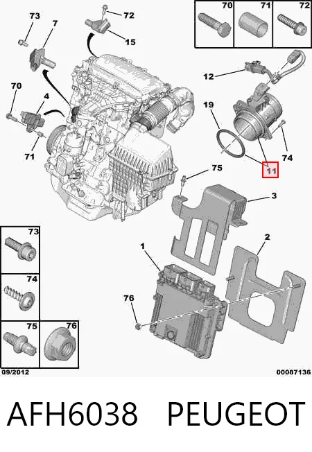 AFH6038 Peugeot/Citroen Sensor de fluxo (consumo) de ar, medidor de consumo M.A.F. - (Mass Airflow)