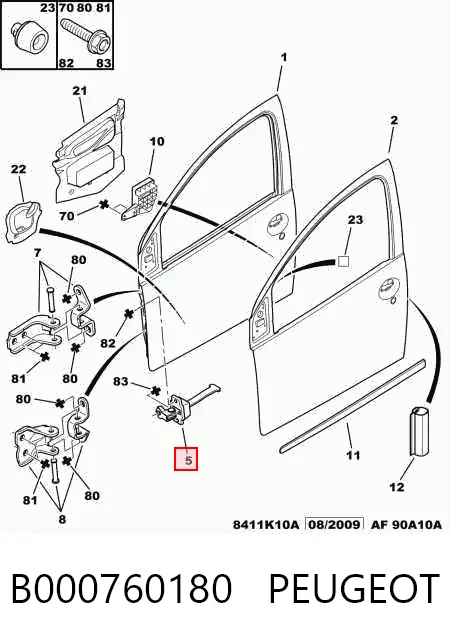 B000760180 Peugeot/Citroen Limitador dianteiro de abertura de porta