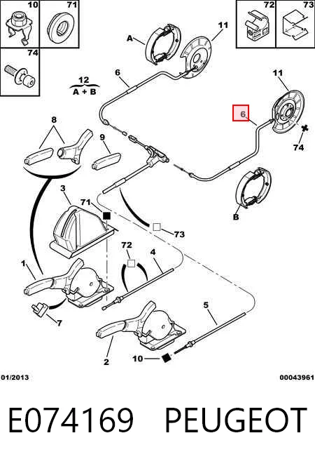 Cabo traseiro direito/esquerdo do freio de estacionamento Peugeot 406  8B ao melhor preço