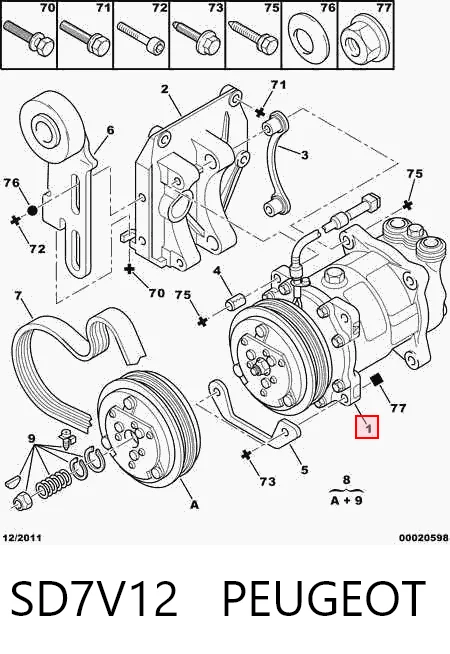 SD7V12 Peugeot/Citroen Compressor de aparelho de ar condicionado