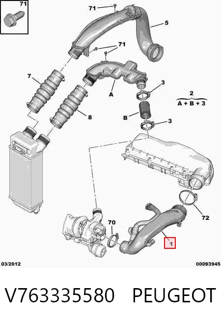 V763335580 Peugeot/Citroen Cano derivado de ar, entrada na turbina (supercompressão)