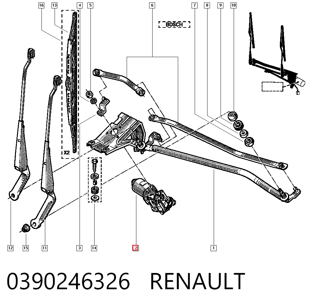 Motor de limpador pára-brisas do pára-brisas Renault Clio I BC57, 5357