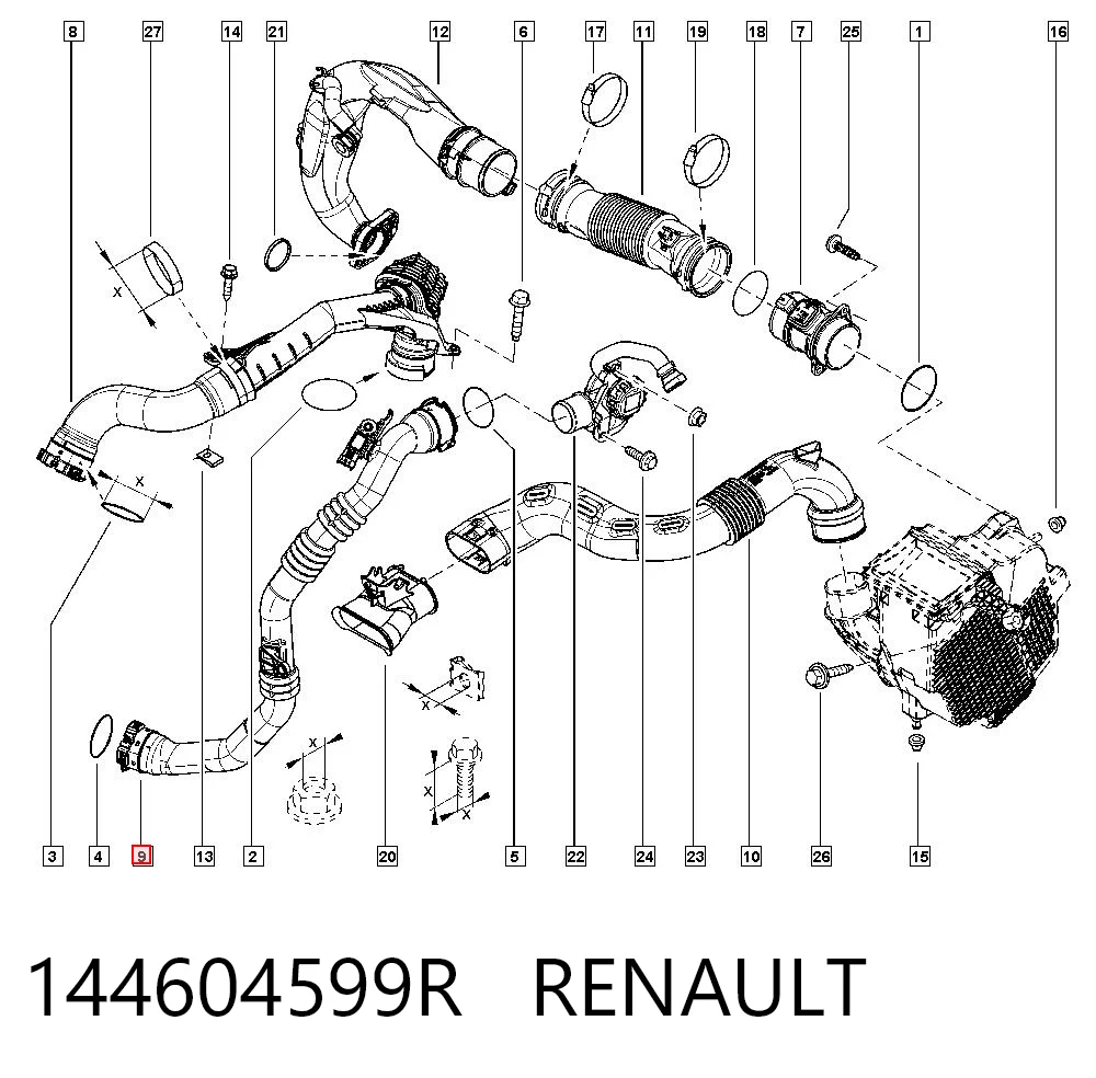 144604599R Renault (RVI) Mangueira (cano derivado) de intercooler