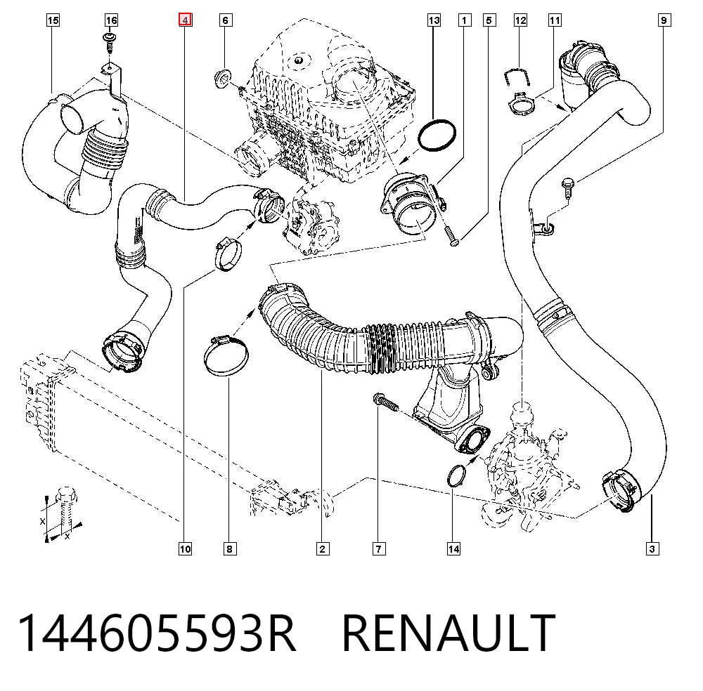 144605593R Renault (RVI) Mangueira (cano derivado) de intercooler