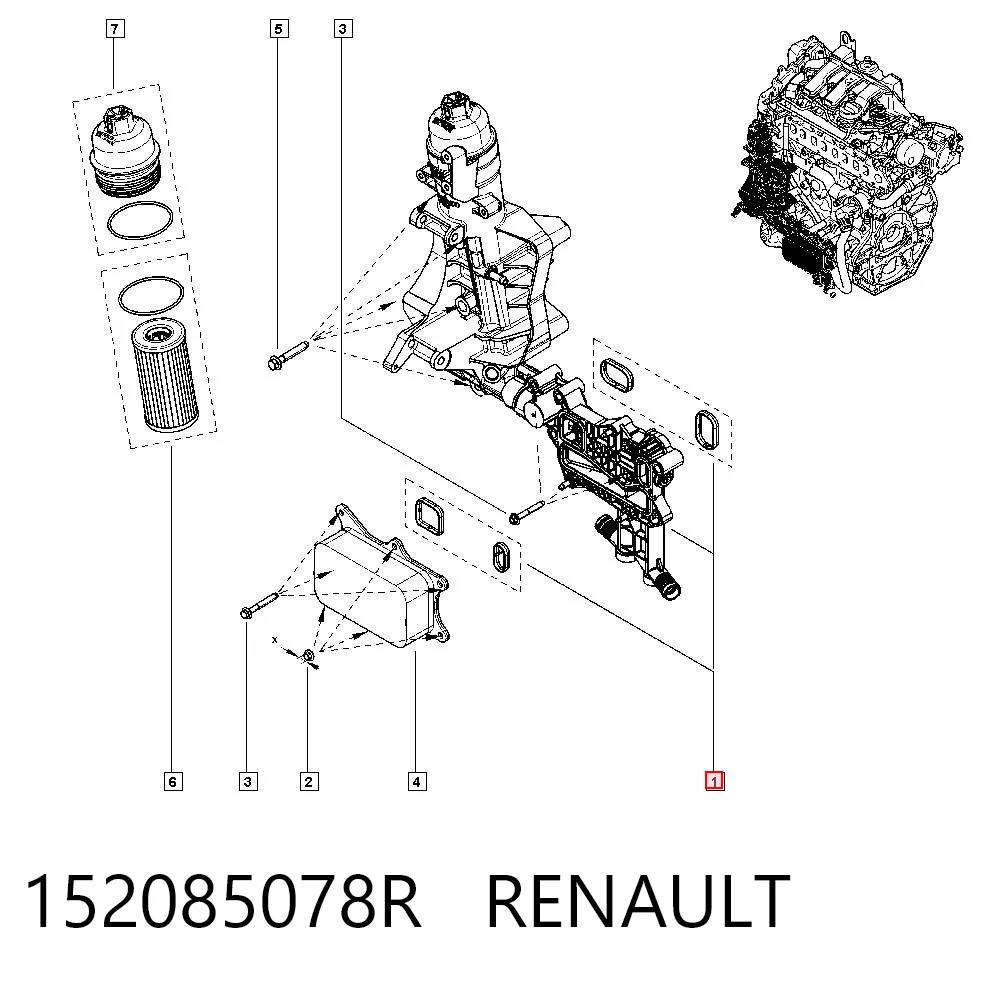 152085078R Renault (RVI) Caixa do filtro de óleo