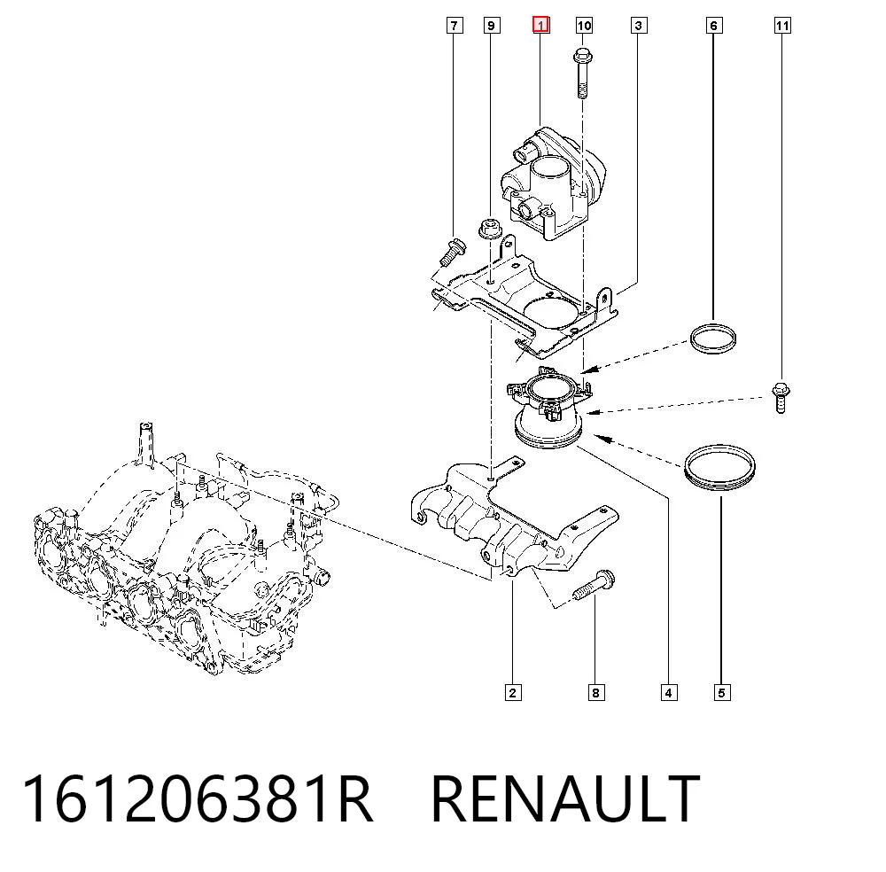161206381R Renault (RVI) Válvula de borboleta montada