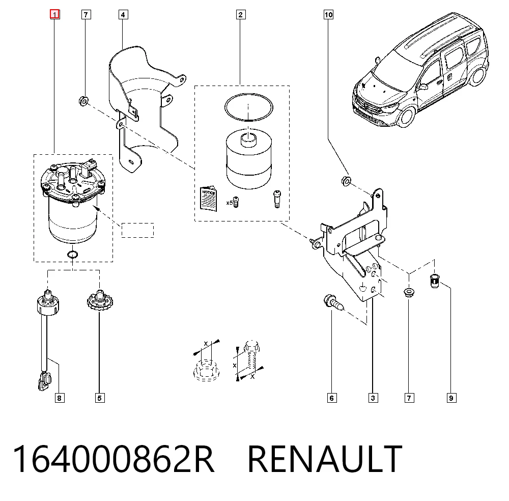 164000862R Renault (RVI) Caixa de filtro de combustível