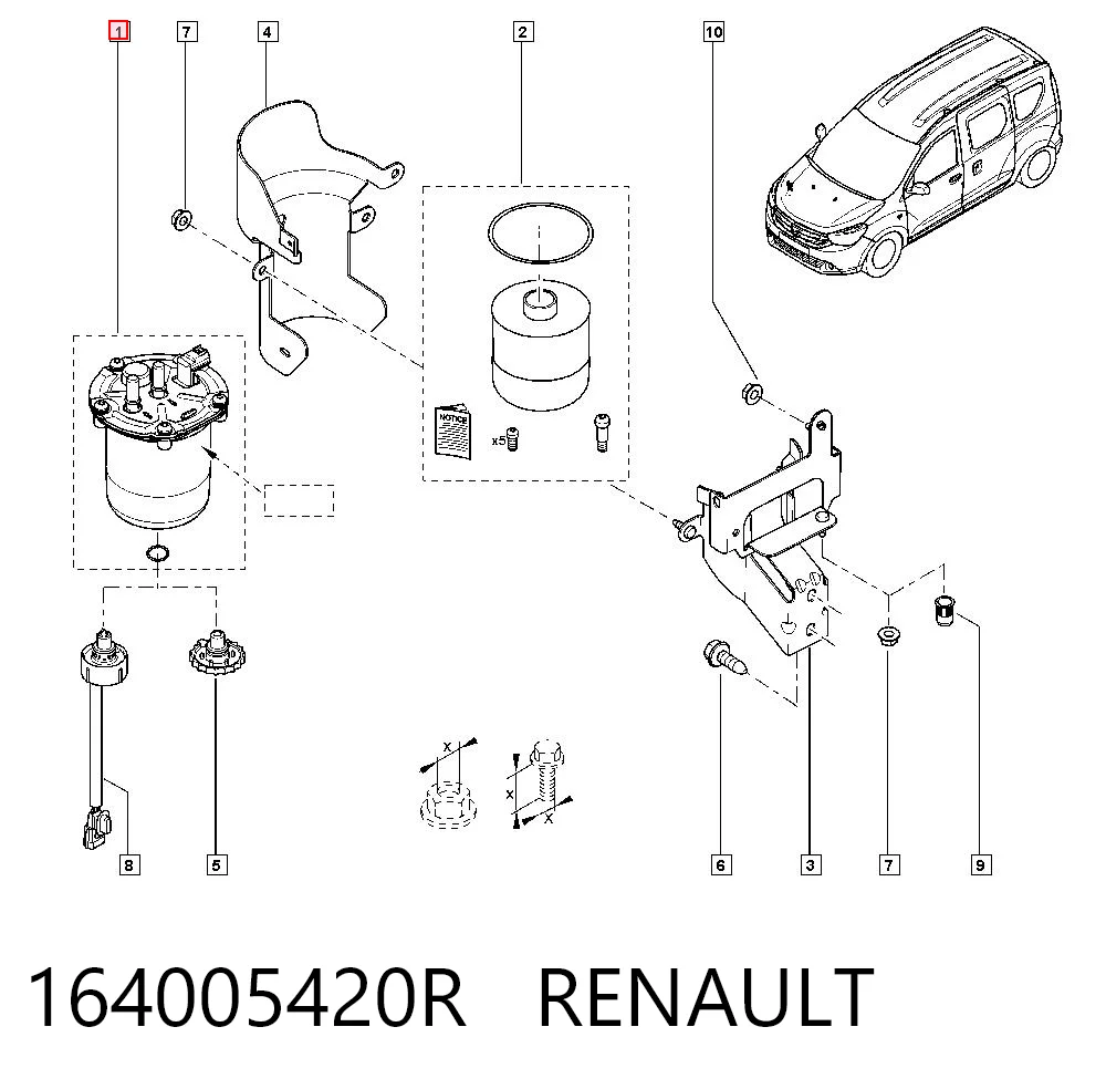 164005420R Renault (RVI) Caixa de filtro de combustível