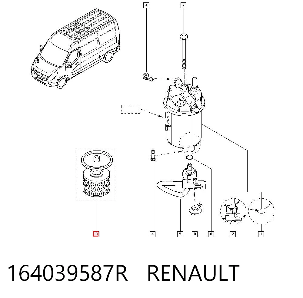 164039587R Renault (RVI) Filtro de combustível