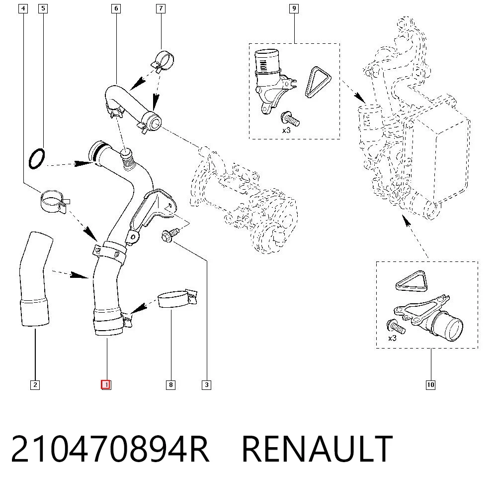Mangueira (cano derivado) do sistema de esfriamento 210470894R Nissan/Infiniti