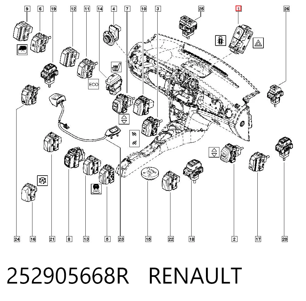 252905668R Renault (RVI) Botão de ativação do sinal de emergência