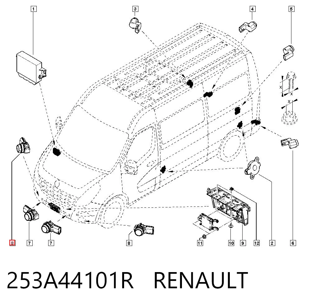 253A44101R Renault (RVI) Sensor de sinalização de estacionamento (sensor de estacionamento) dianteiro/traseiro lateral