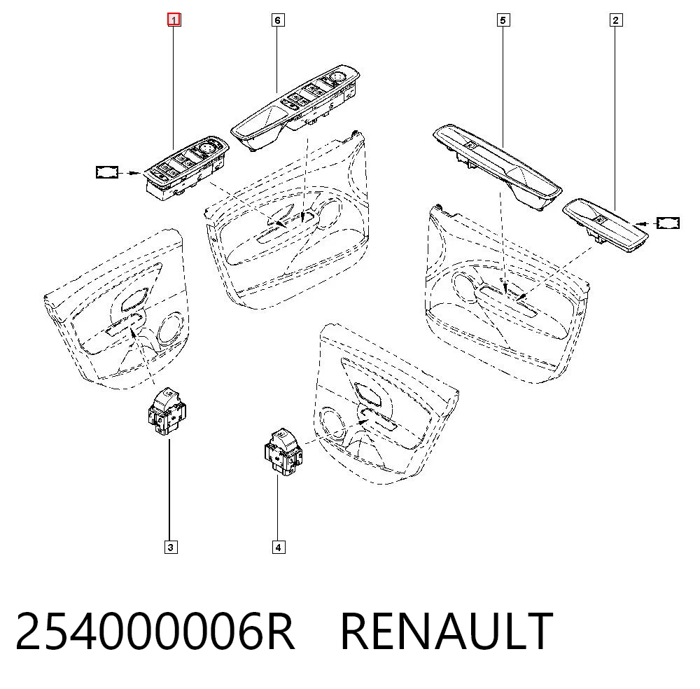 254000006R Renault (RVI) Unidade de botões dianteira esquerda de controlo de elevador de vidro