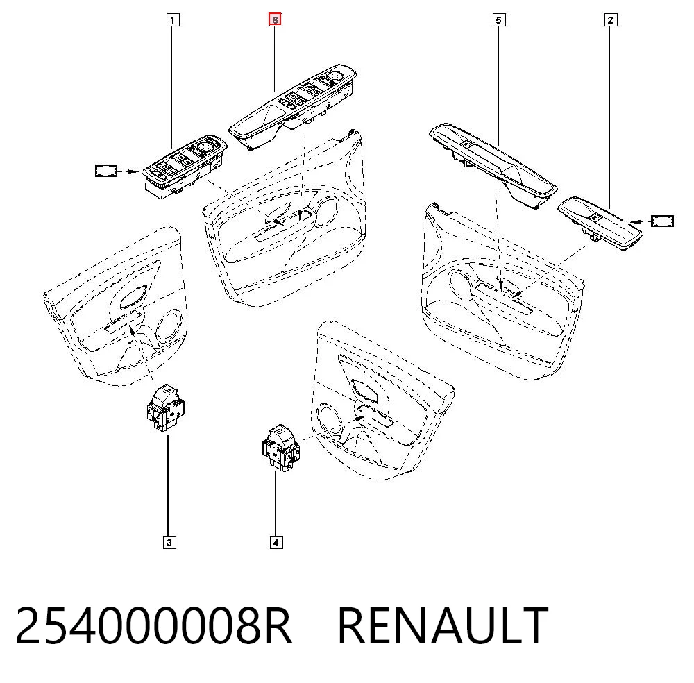 254000008R Renault (RVI) Unidade de botões dianteira esquerda de controlo de elevador de vidro