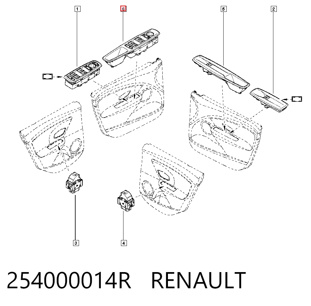 254000014R Renault (RVI) Unidade de botões dianteira esquerda de controlo de elevador de vidro