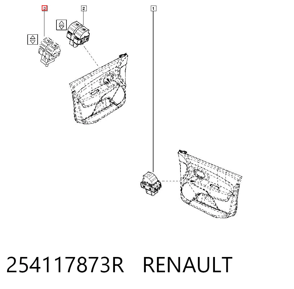 254117873R Renault (RVI) Unidade de botões dianteira esquerda de controlo de elevador de vidro