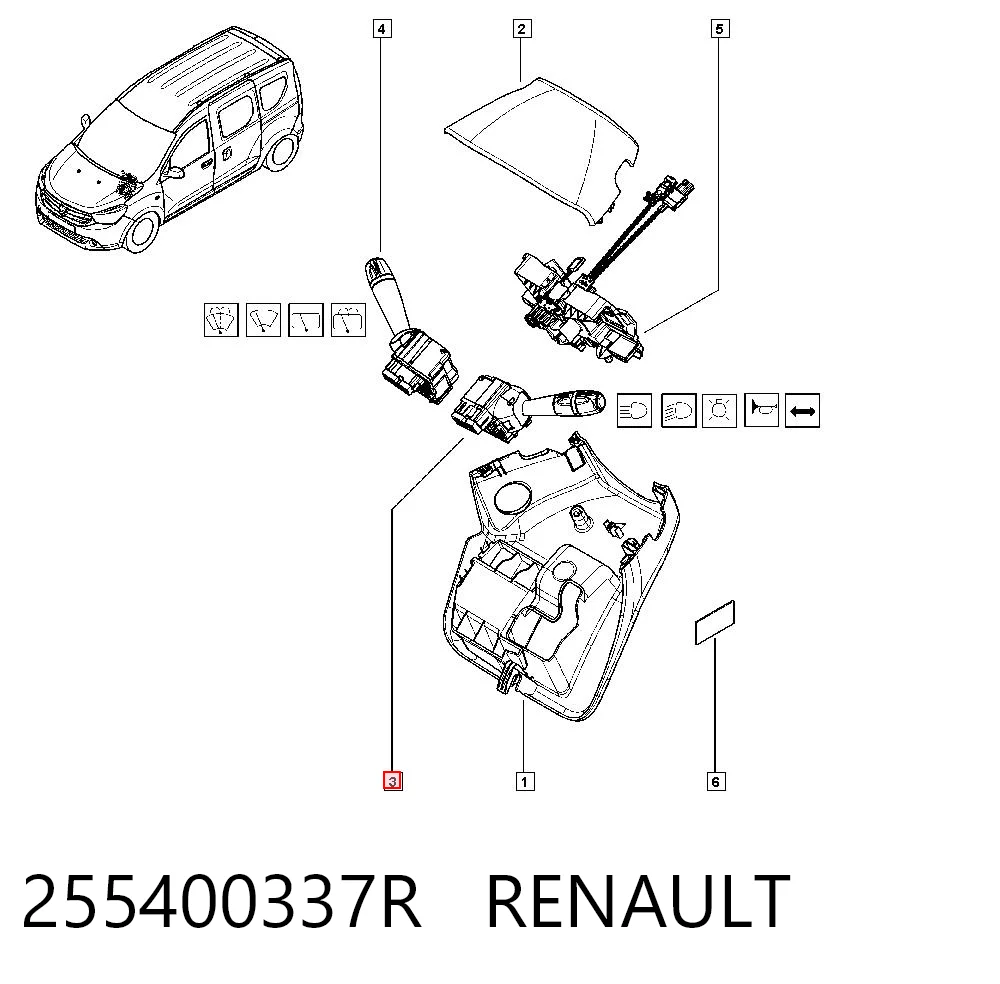 255400337R Renault (RVI) Comutador esquerdo instalado na coluna da direção