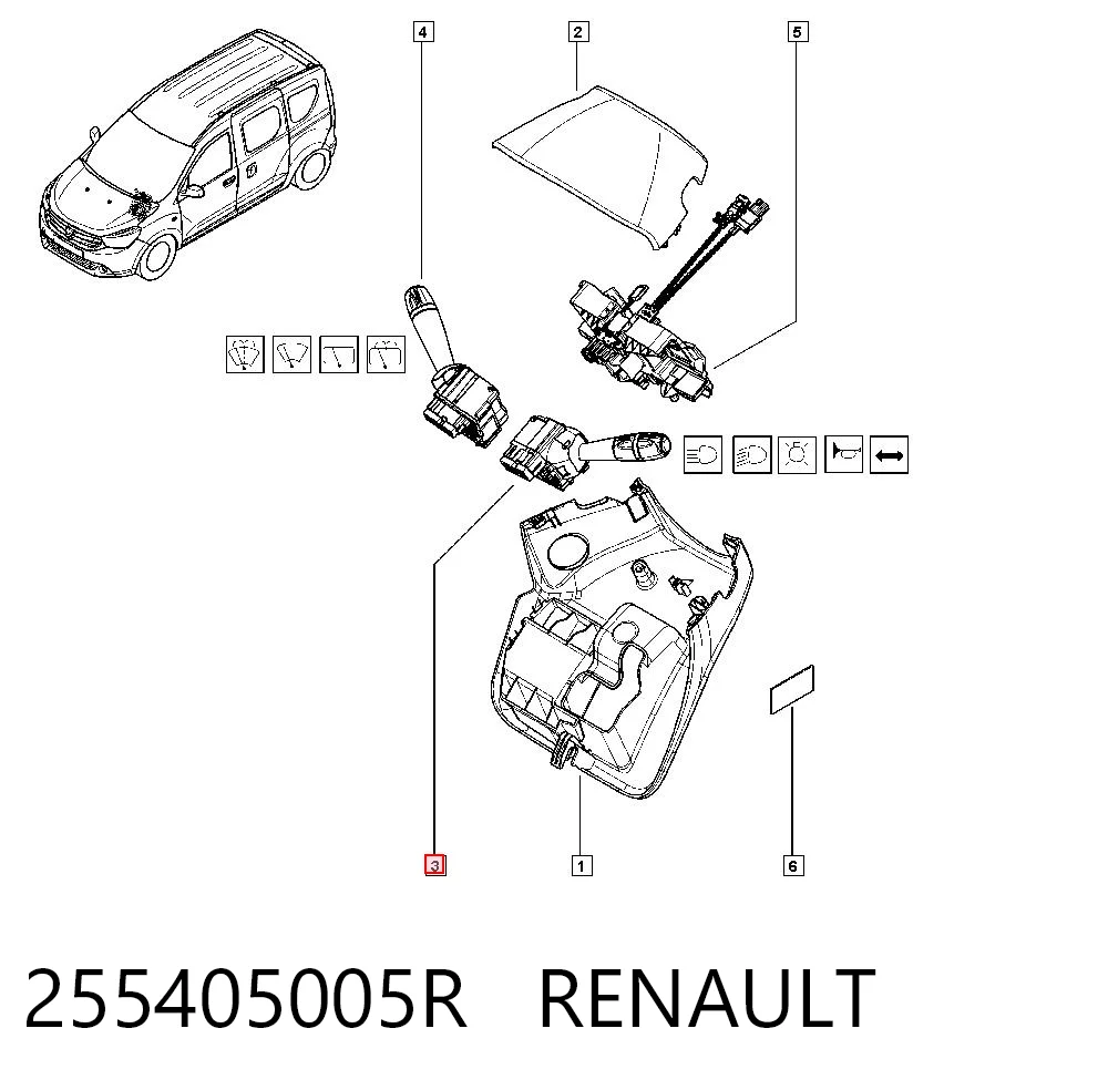 255405005R Renault (RVI) Comutador esquerdo instalado na coluna da direção