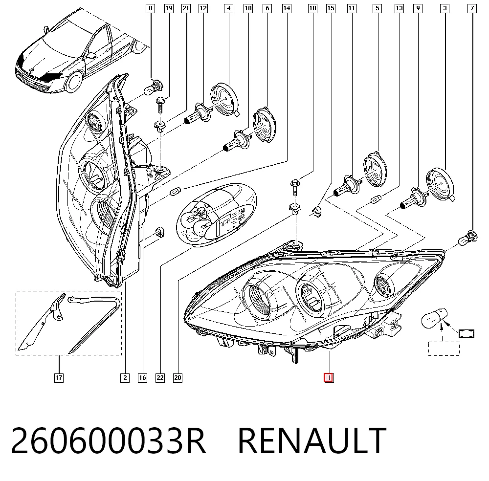 Luz esquerda para Renault Laguna III BT0, BT1