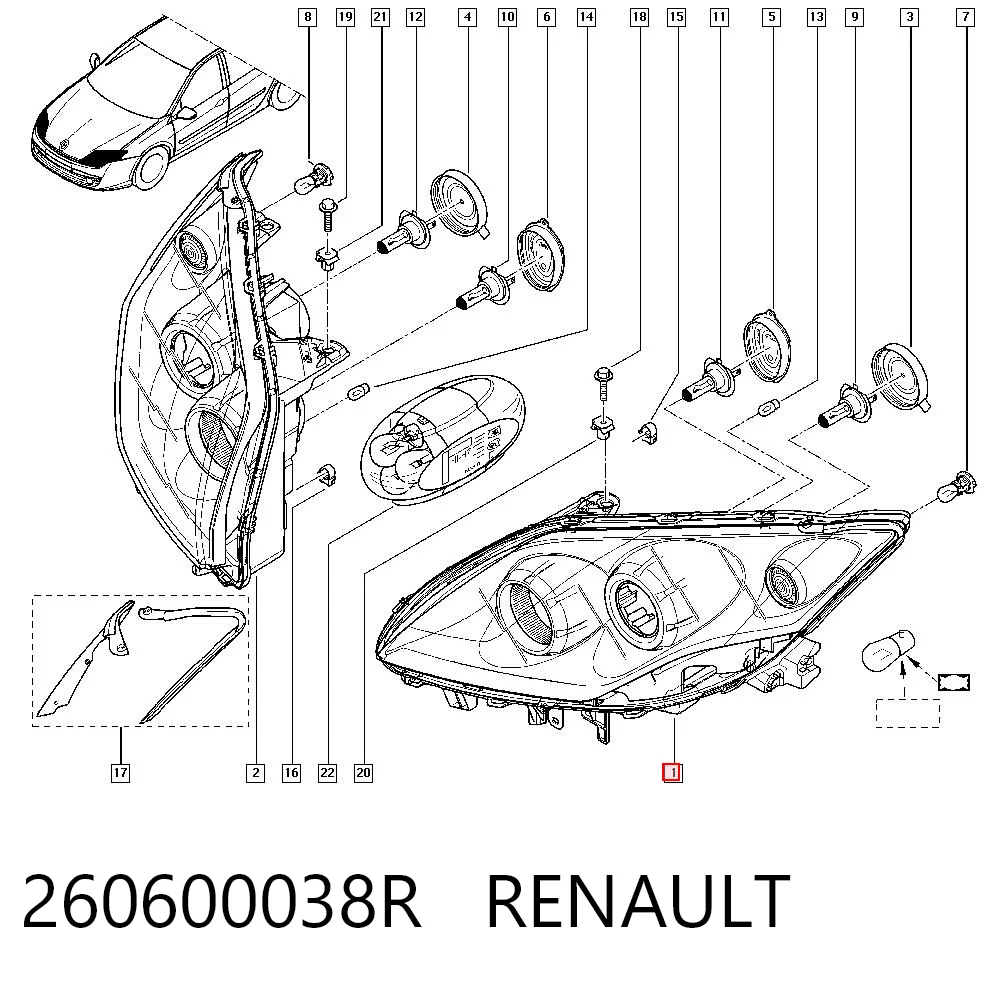 Luz esquerda Renault Laguna III BT0, BT1