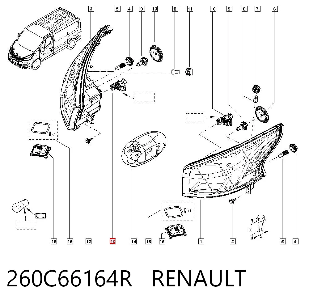 Corretor da luz para Renault Master EV, HV, UV