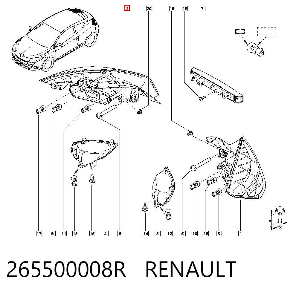 Lanterna traseira direita para Renault Megane III DZ0, DZ1