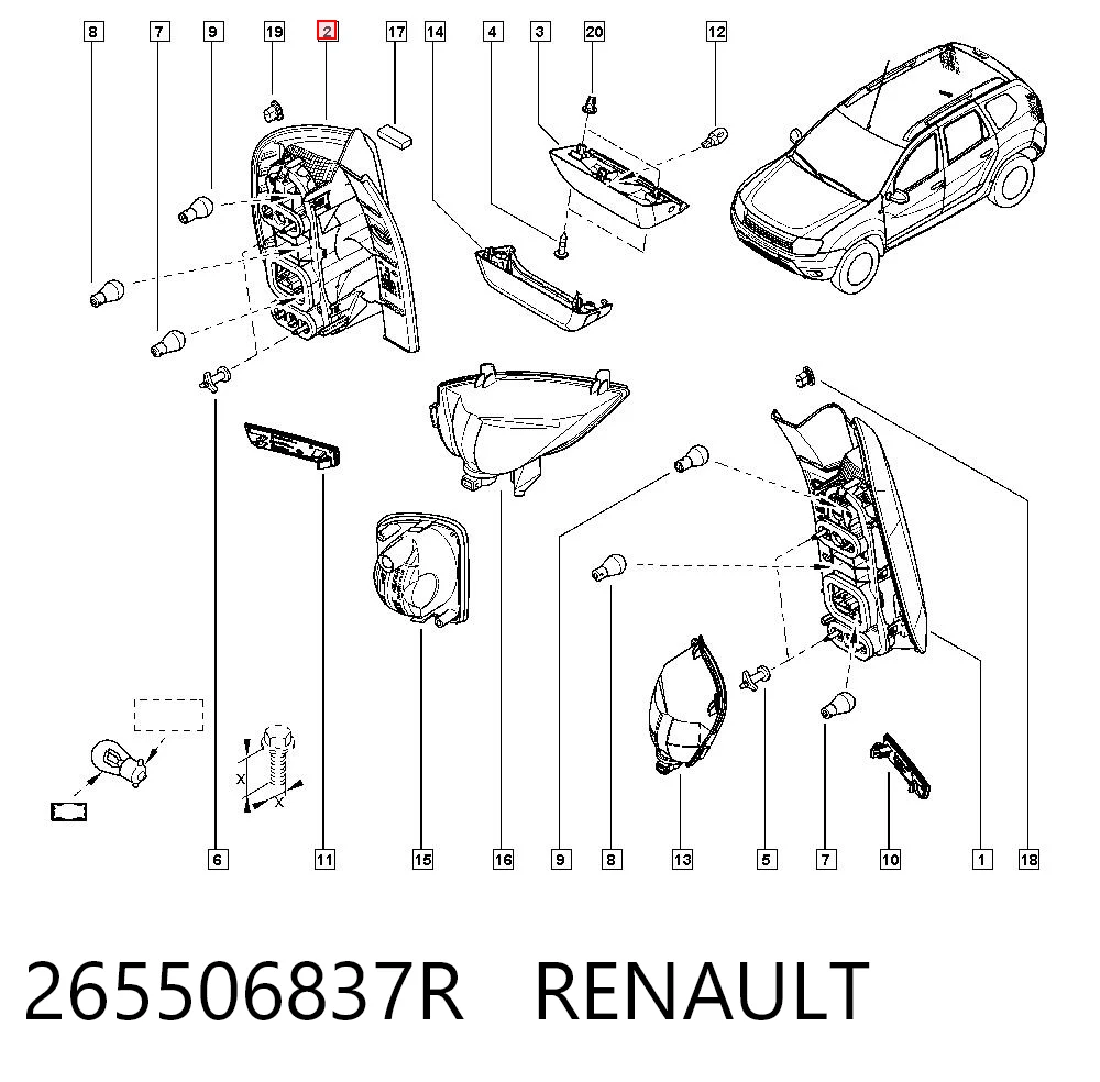 265506837R Renault (RVI) Lanterna traseira direita