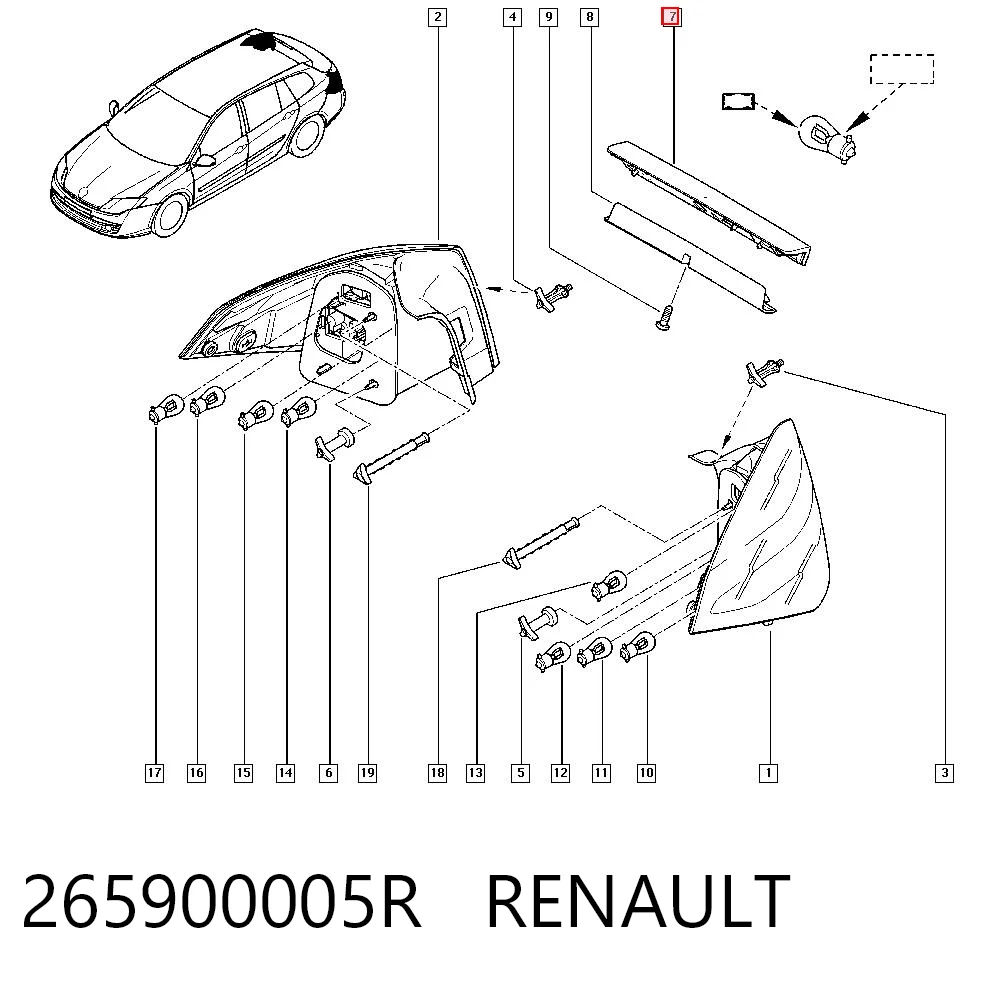 Sinal de parada traseiro adicional Renault Laguna III BT0, BT1 ao melhor preço