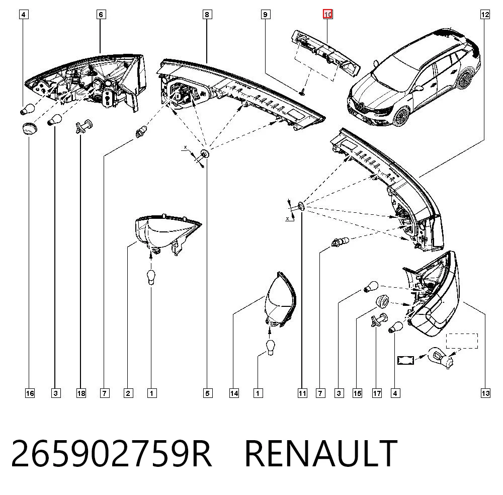 Sinal de parada traseiro adicional 265902759R Nissan/Infiniti