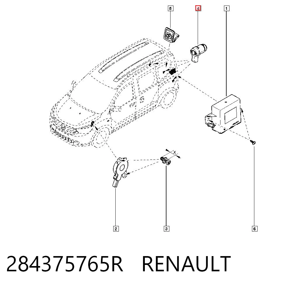 284375765R Renault (RVI) Sensor traseiro de sinalização de estacionamento (sensor de estacionamento)