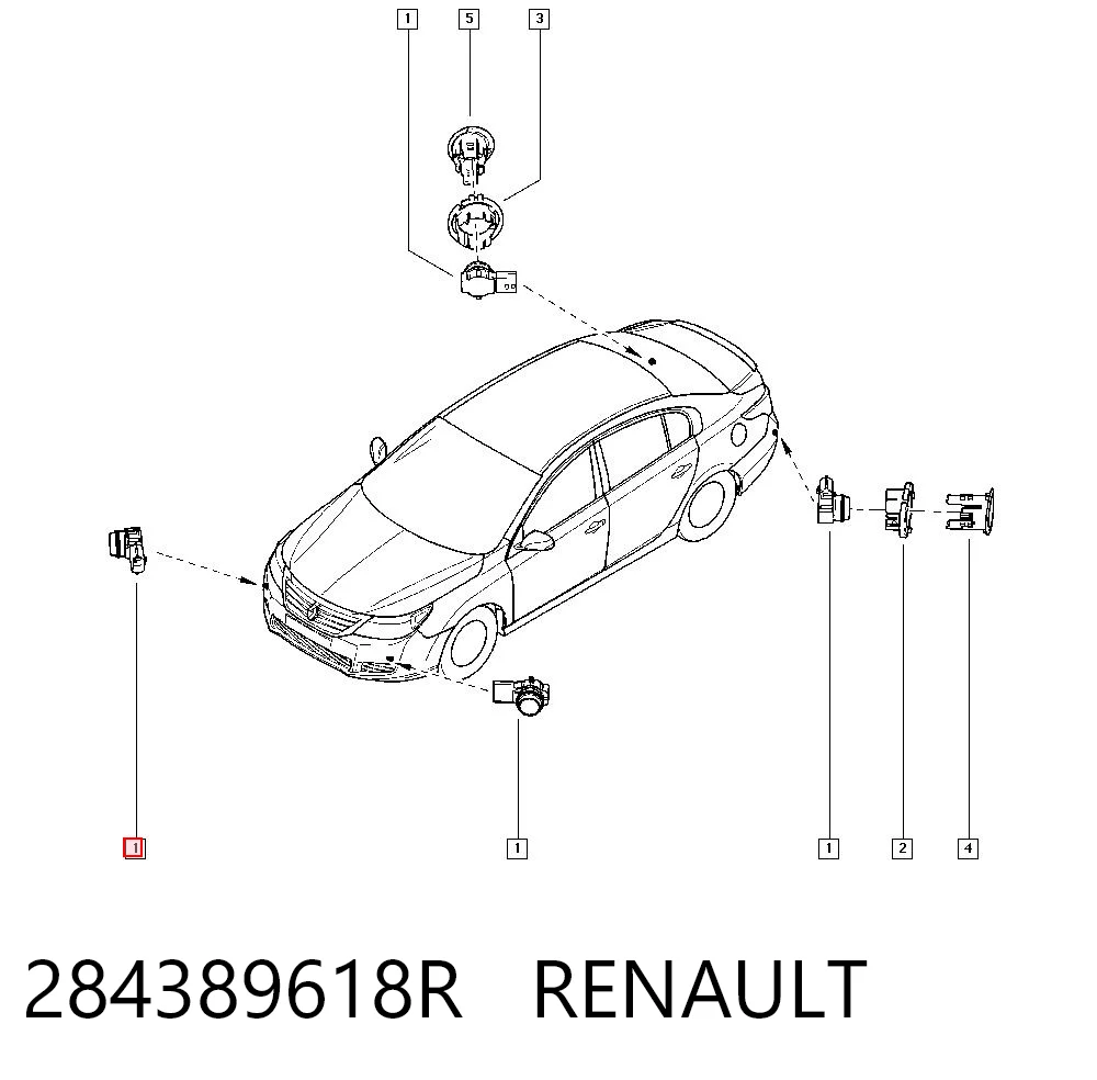 284389618R Renault (RVI) Sensor de sinalização de estacionamento (sensor de estacionamento) dianteiro/traseiro lateral