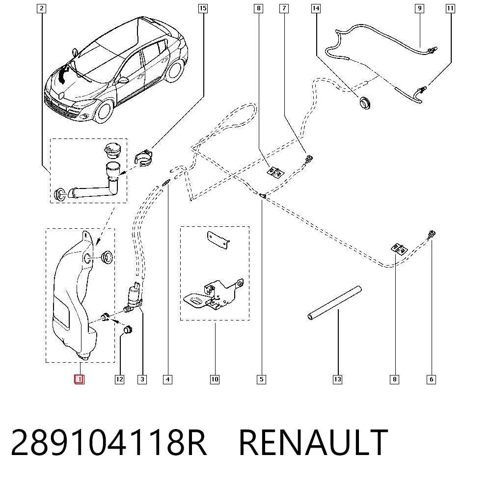 Tanque de fluido para lavador de vidro para Renault Scenic JZ0, JZ1