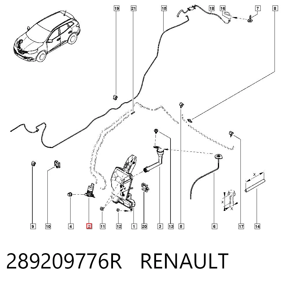 289209776R Renault (RVI) Bomba de motor de fluido para lavador de vidro dianteiro/traseiro