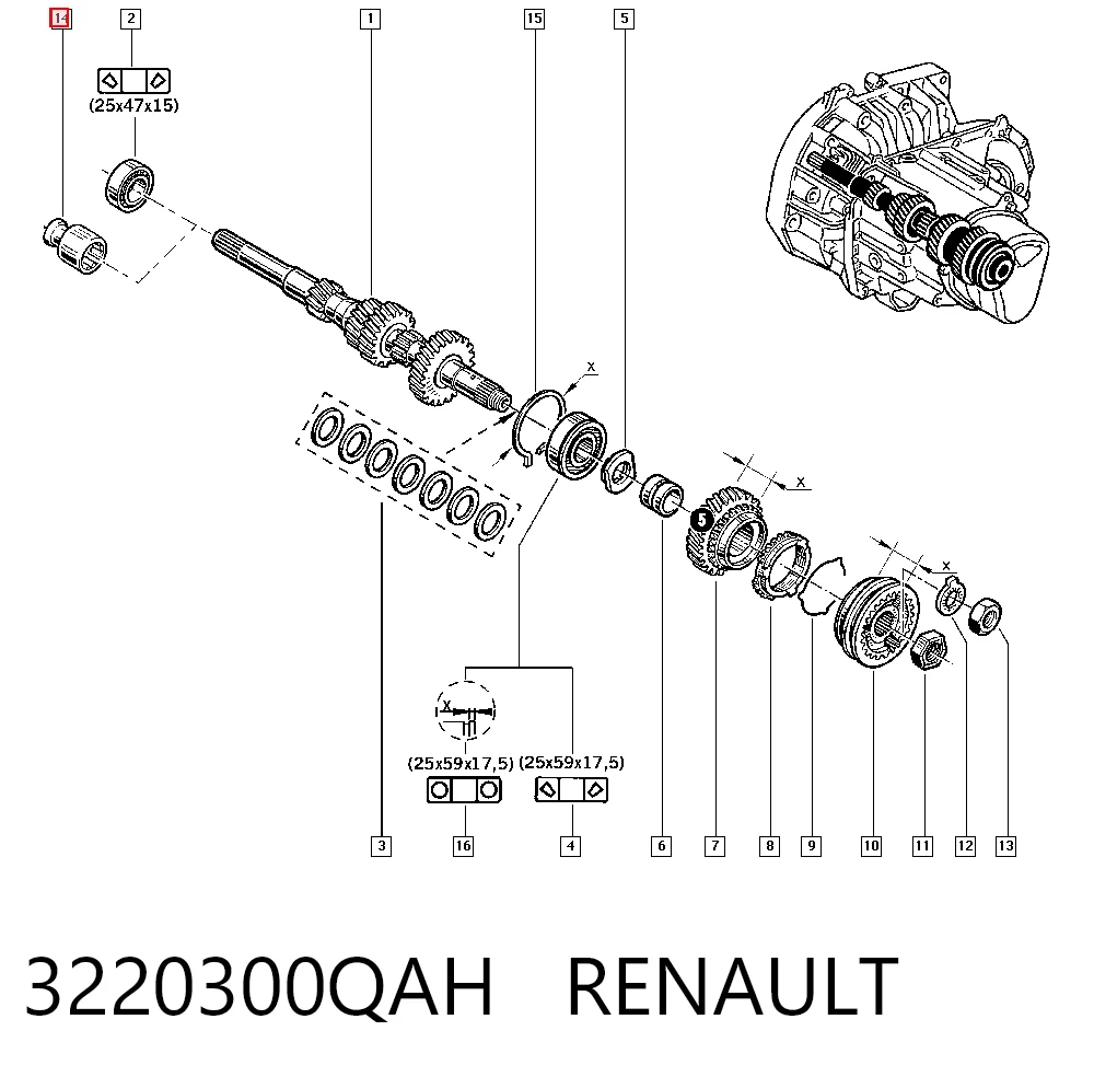 Rolamento de suporte da árvore primária da Caixa de Mudança (rolamento de centragem de volante) Lada 8200142677