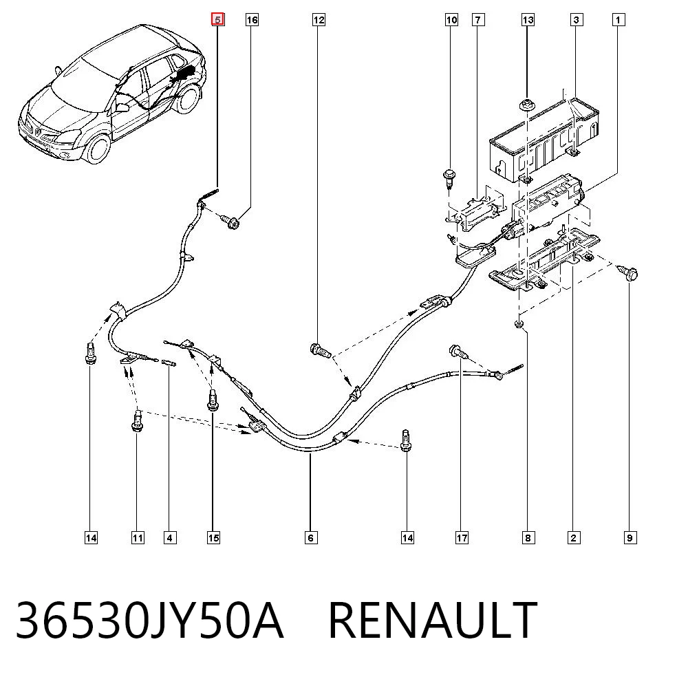 36530JY50A Renault (RVI) Cabo traseiro direito/esquerdo do freio de estacionamento