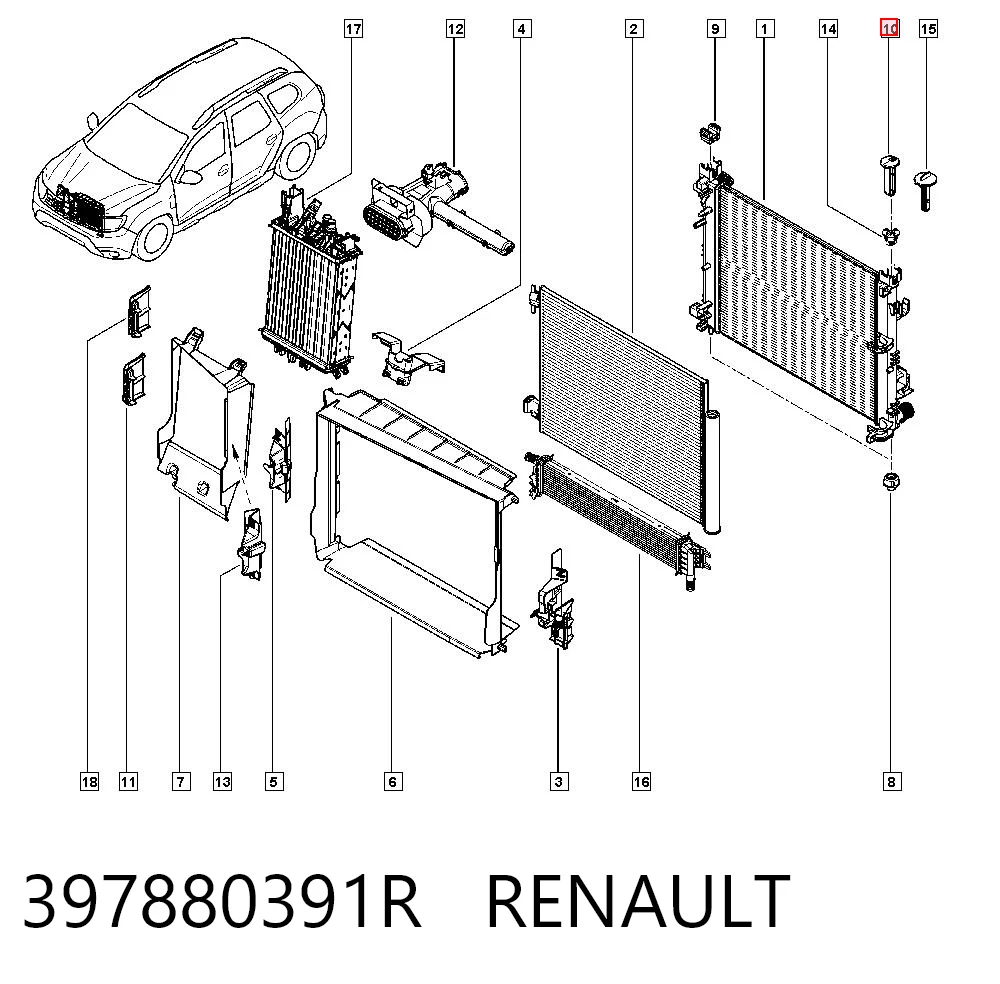 397880391R Renault (RVI) Consola do radiador superior