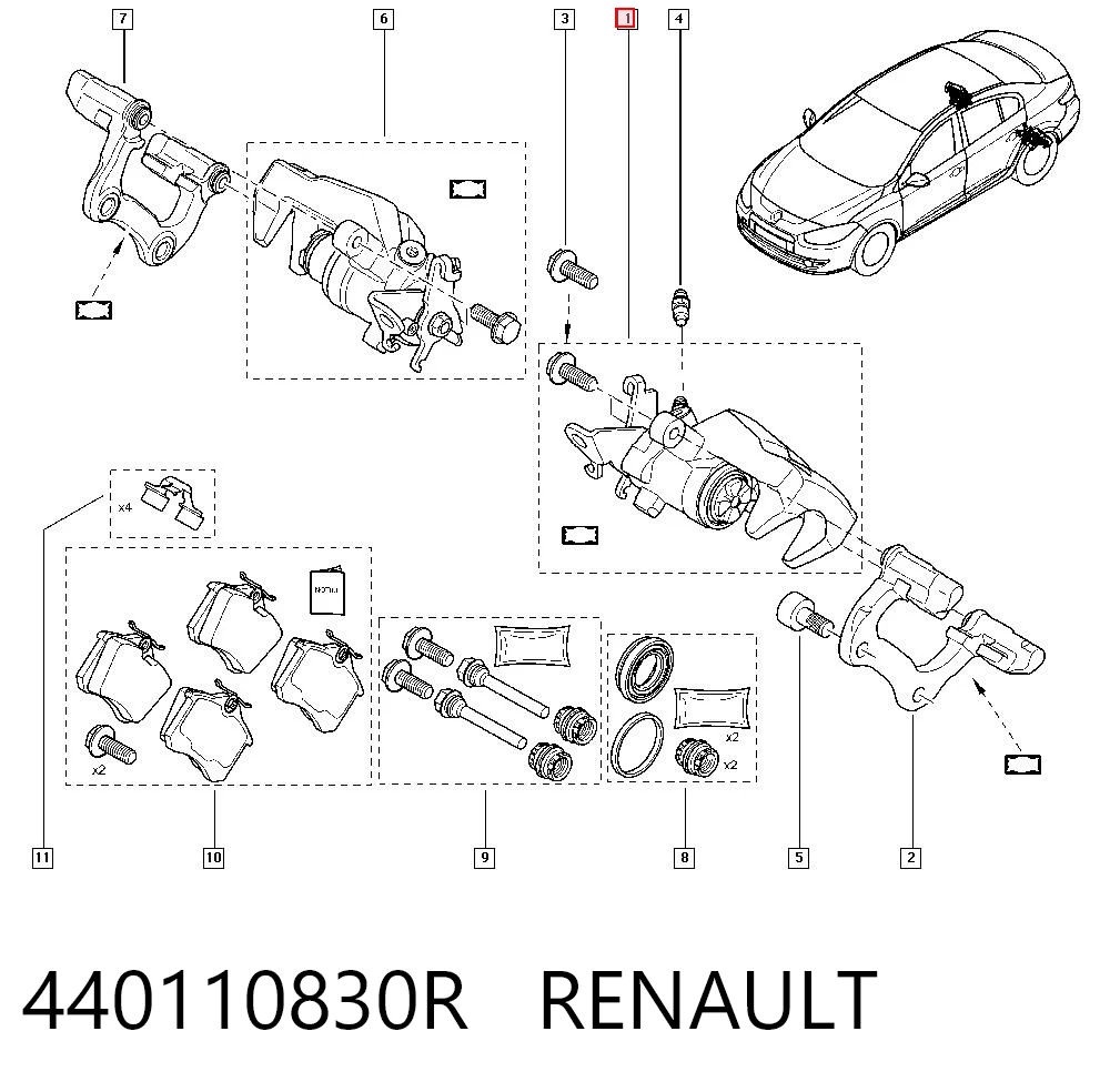 440110830R Renault (RVI) Suporte do freio traseiro esquerdo